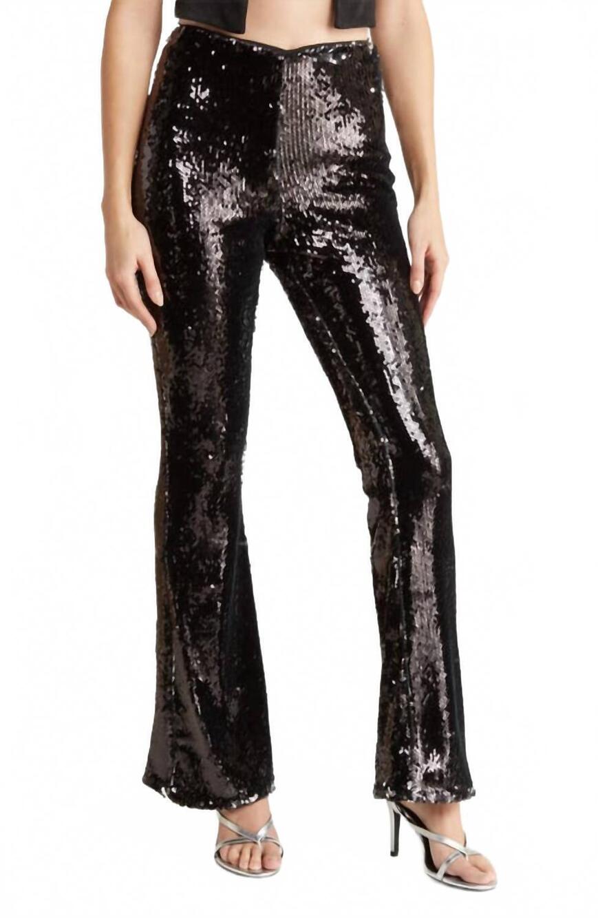 NEW TOPSHOP sequin flare trousers in black